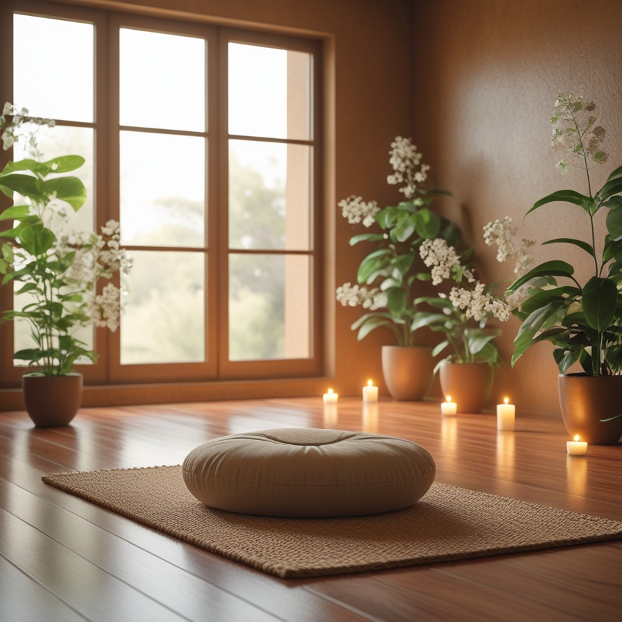 Meditation space with cushions